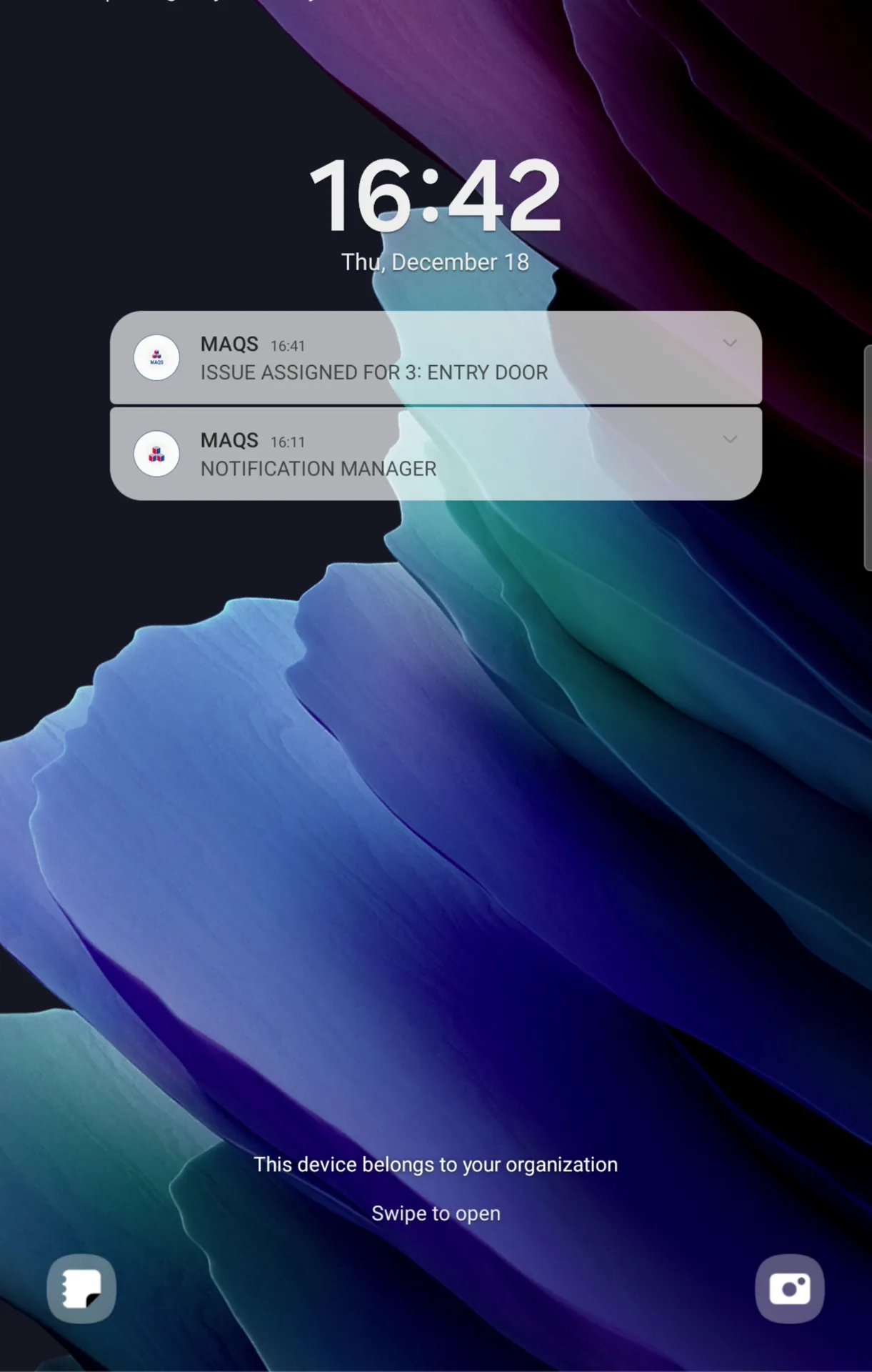 MAQS notification screen